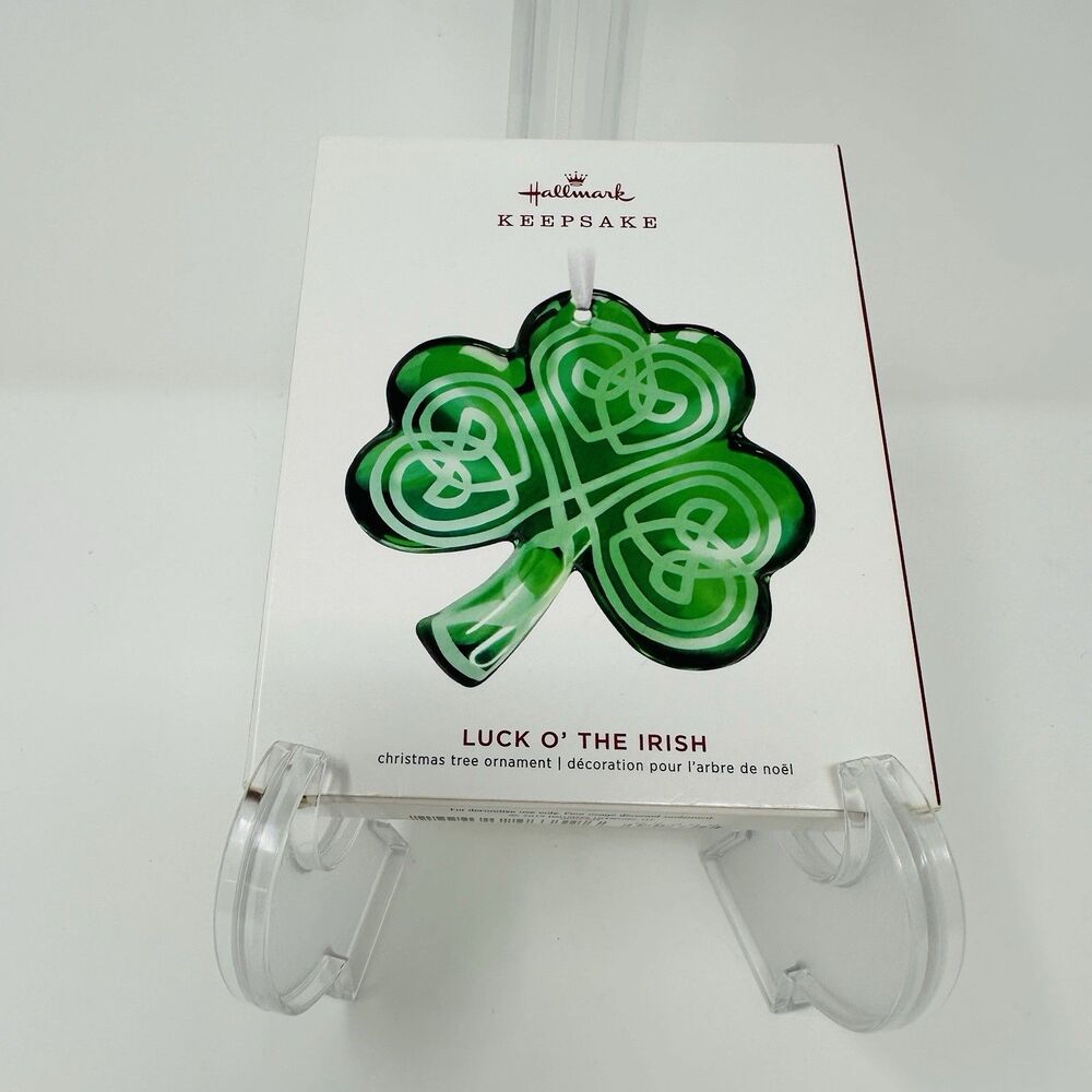 2019 Hallmark Ornament Luck O' the Irish Glass Shamrock Pre-Owned In Box